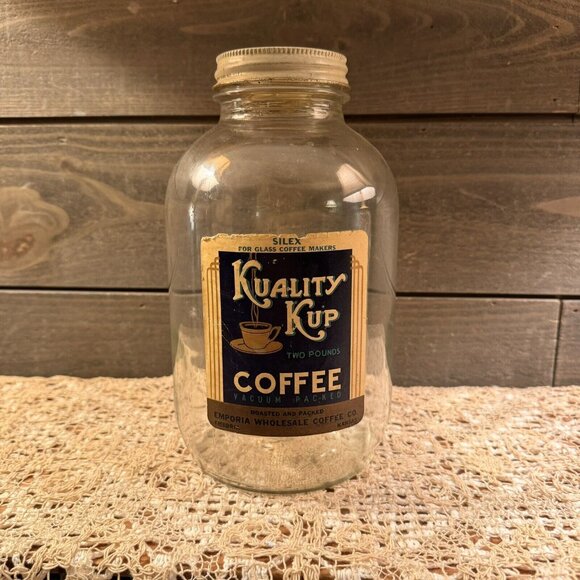 Vintage 1940s KUALITY KUP GRAPHIC COFFEE JAR 2 POUND EMPORIA KANSAS - Picture 4 of 12